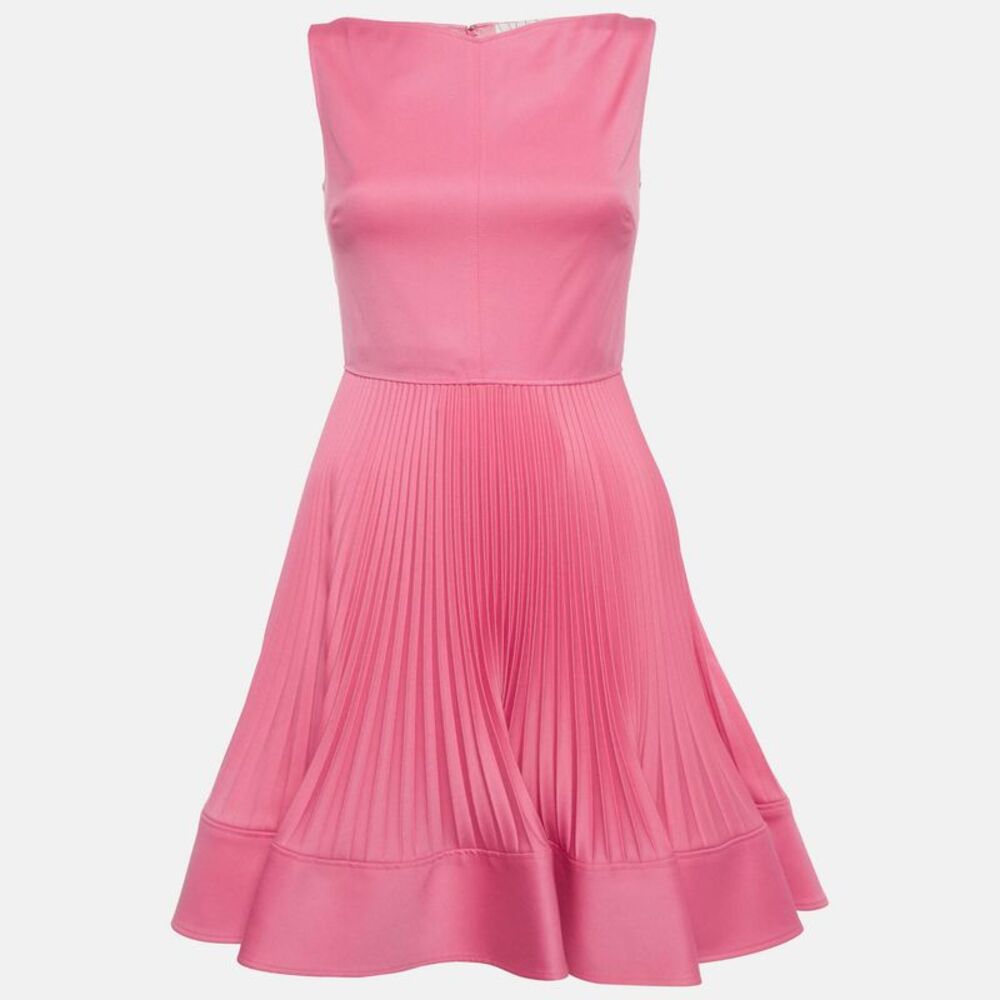 Valentino Techno Couture Pink Stretch Knit Pleated Fit & Flare Mini Dress S